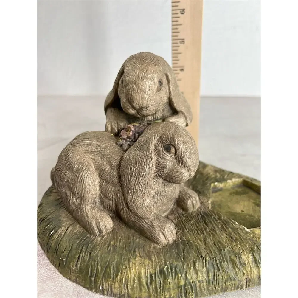 Whimsical Gray Resin Bunny Figurine with Candle Holder for‎ Tea Light